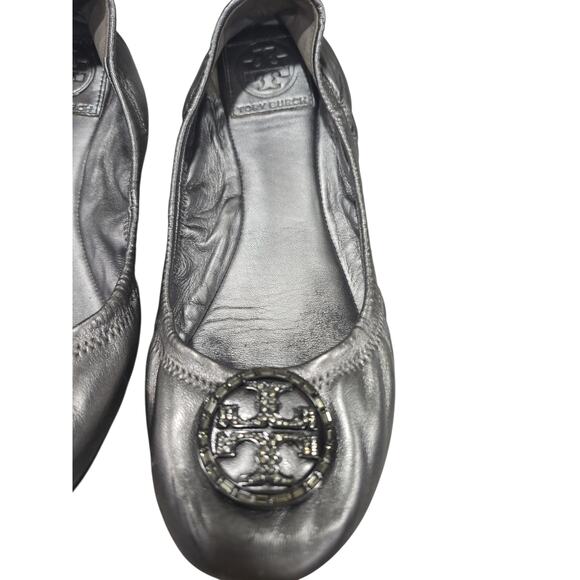 Tory Burch Silver Flats with Jeweled Logo - Picture 3 of 7